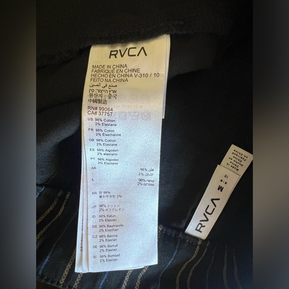NWT RVCA Overland Striped Black Overalls w Stretch MSRP $85 Front Zip Tapered - Picture 14 of 15